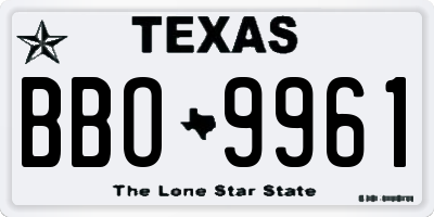 TX license plate BBO9961