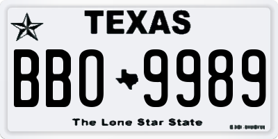 TX license plate BBO9989