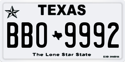 TX license plate BBO9992