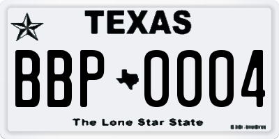 TX license plate BBP0004