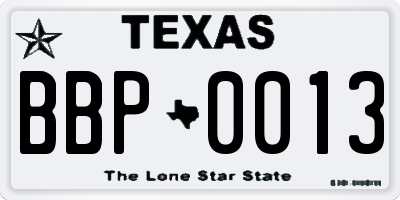 TX license plate BBP0013