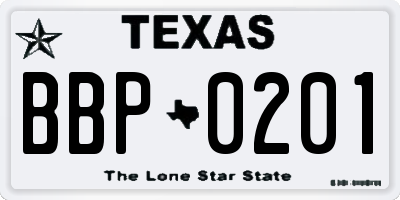 TX license plate BBP0201
