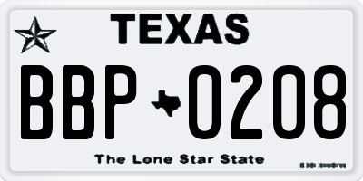 TX license plate BBP0208