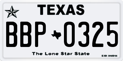 TX license plate BBP0325