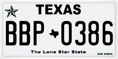 TX license plate BBP0386