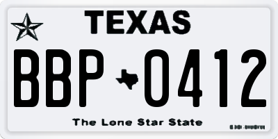 TX license plate BBP0412