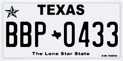 TX license plate BBP0433