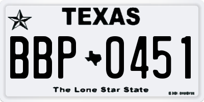 TX license plate BBP0451
