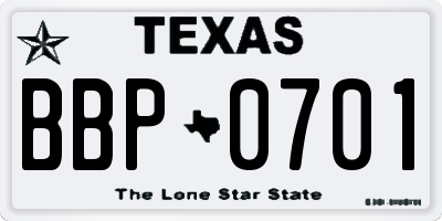 TX license plate BBP0701