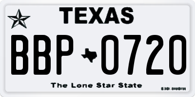 TX license plate BBP0720