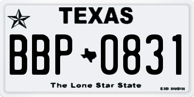 TX license plate BBP0831