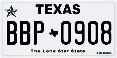 TX license plate BBP0908
