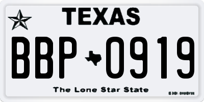 TX license plate BBP0919