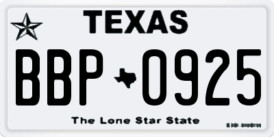 TX license plate BBP0925
