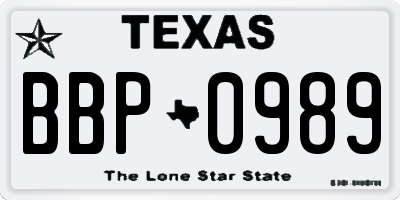 TX license plate BBP0989