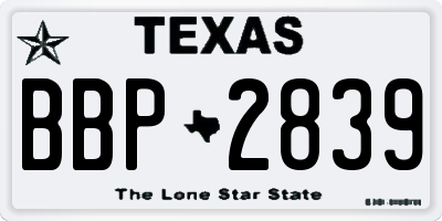 TX license plate BBP2839