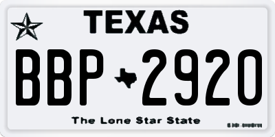 TX license plate BBP2920