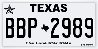TX license plate BBP2989
