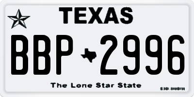 TX license plate BBP2996