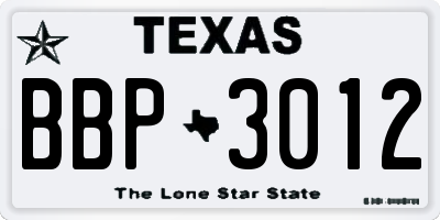 TX license plate BBP3012