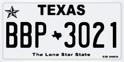 TX license plate BBP3021