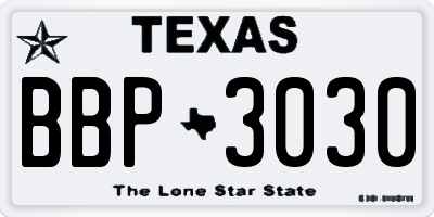 TX license plate BBP3030