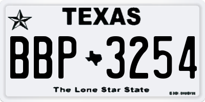 TX license plate BBP3254