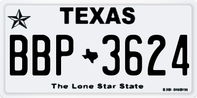 TX license plate BBP3624