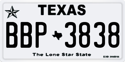TX license plate BBP3838