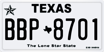 TX license plate BBP8701