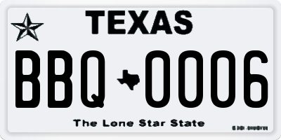 TX license plate BBQ0006