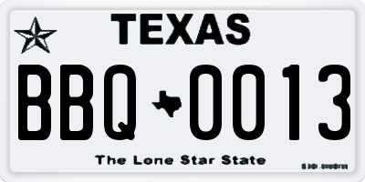 TX license plate BBQ0013