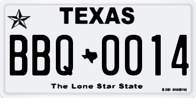 TX license plate BBQ0014
