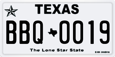 TX license plate BBQ0019