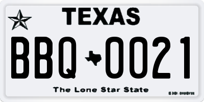 TX license plate BBQ0021
