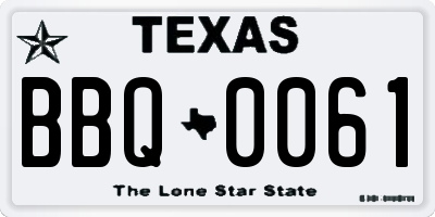 TX license plate BBQ0061