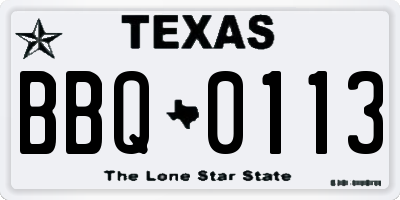 TX license plate BBQ0113