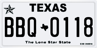 TX license plate BBQ0118