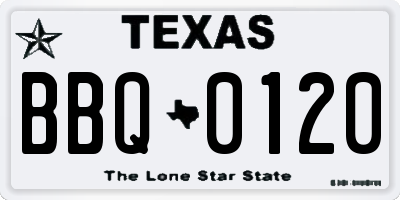 TX license plate BBQ0120