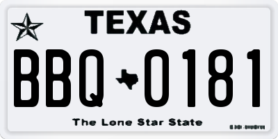 TX license plate BBQ0181