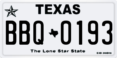 TX license plate BBQ0193