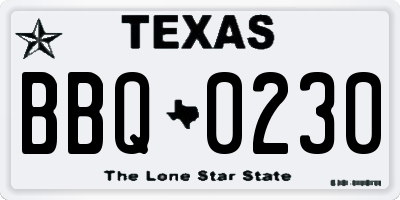 TX license plate BBQ0230