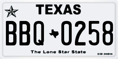 TX license plate BBQ0258