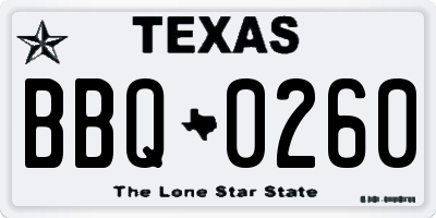 TX license plate BBQ0260