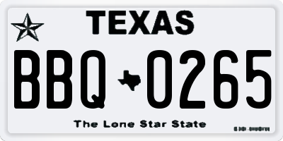 TX license plate BBQ0265