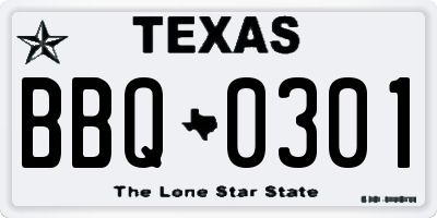 TX license plate BBQ0301