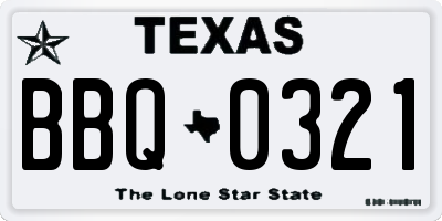 TX license plate BBQ0321