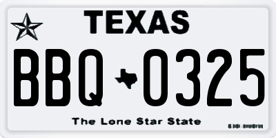 TX license plate BBQ0325