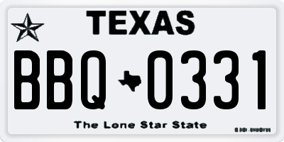 TX license plate BBQ0331