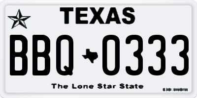 TX license plate BBQ0333